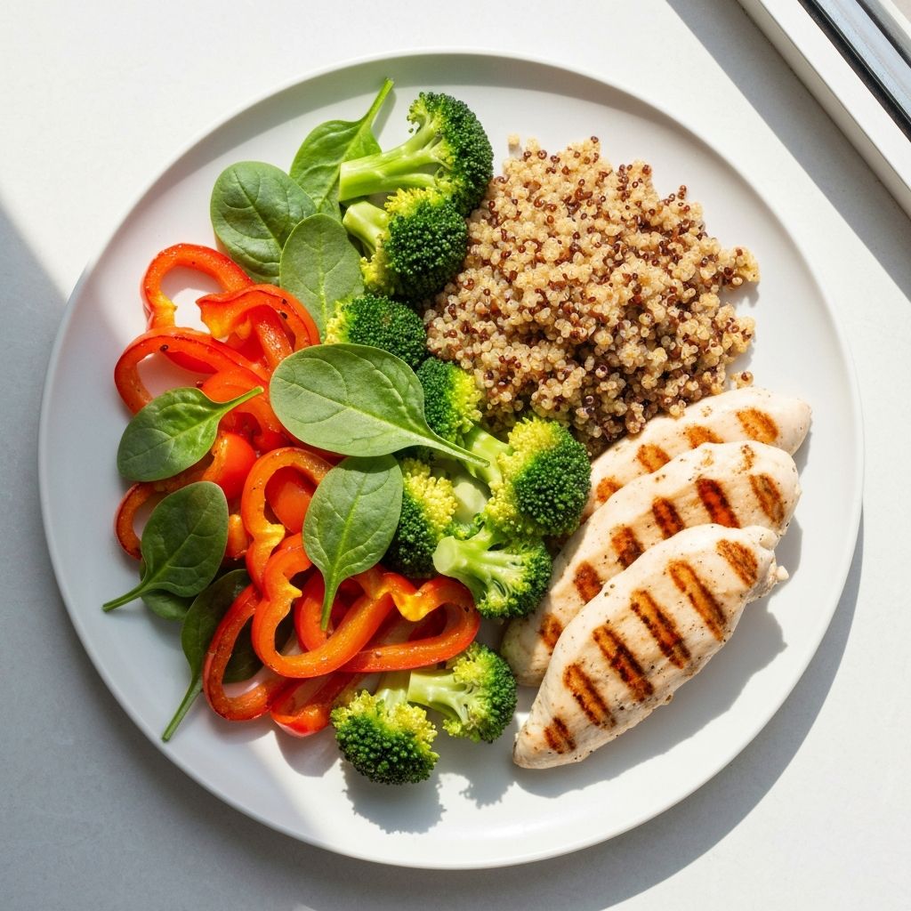 Balanced meal with vegetables and whole foods