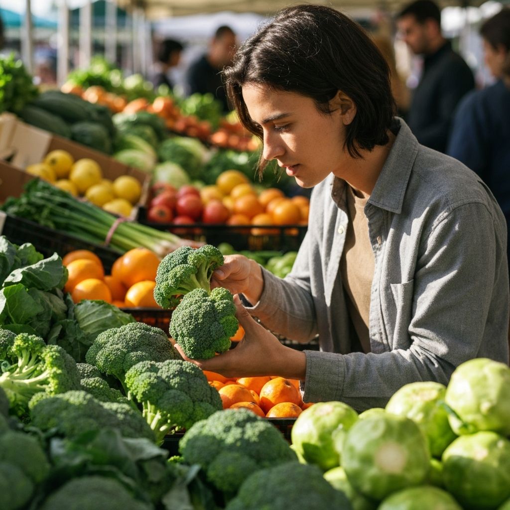 Person selecting fresh vegetables